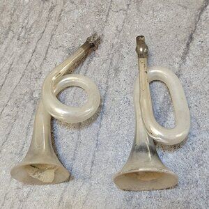 Vintage Blown Mercury Glass Horns Christmas Ornaments